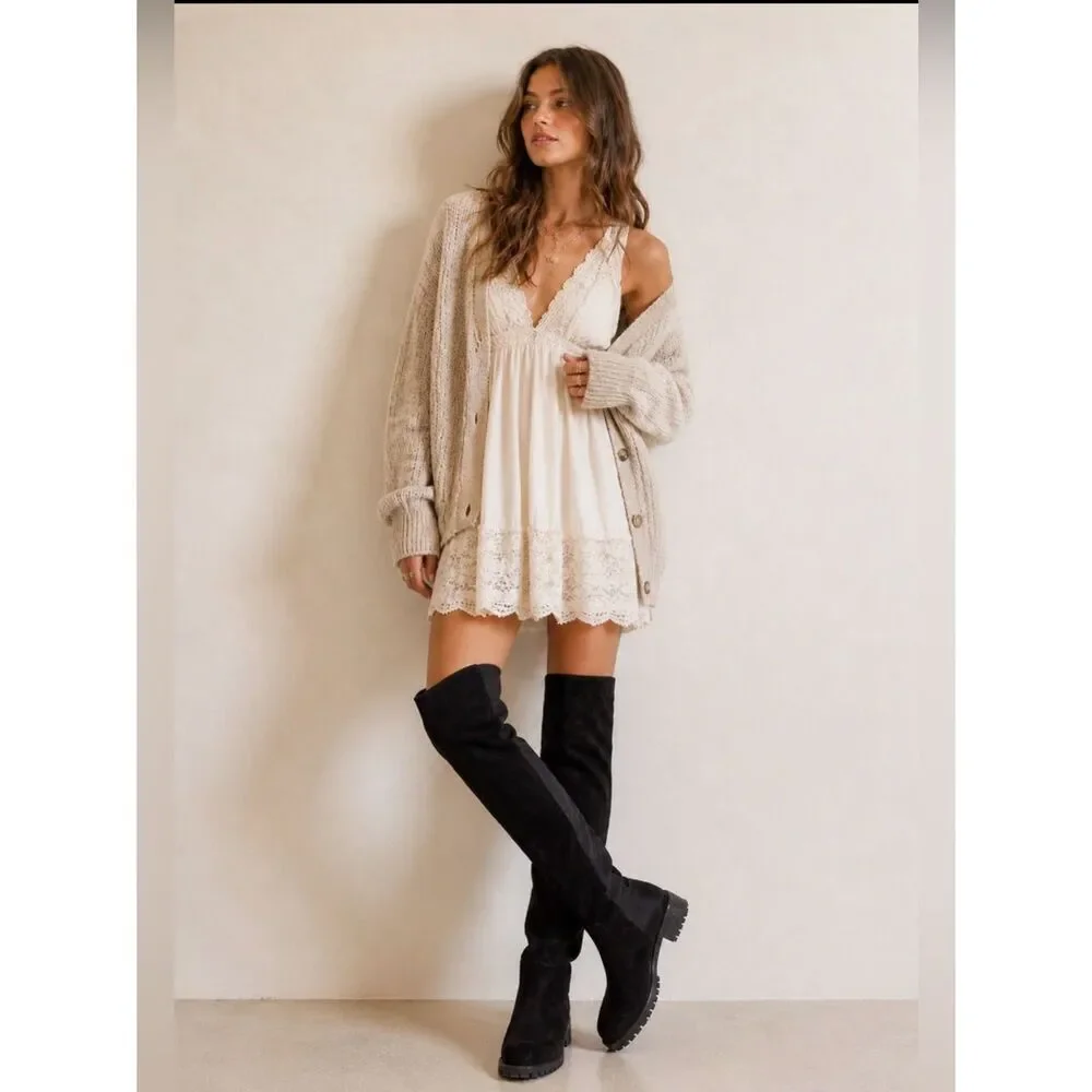 Silence + Noise Over the Knee Suede Lug Sole Boots